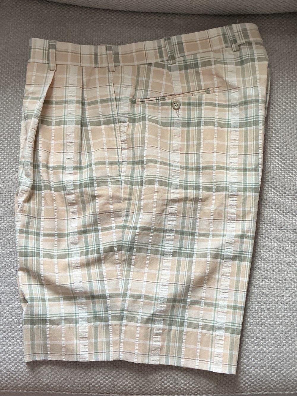 Men's Plaid Cotton Blend Shorts - Beige & Green